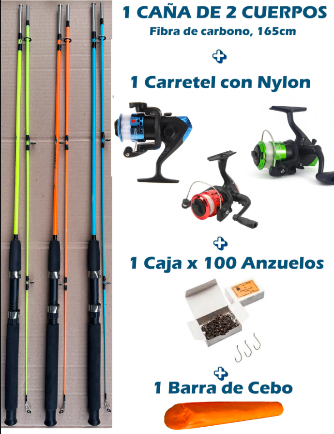 1 Combo Caña 2 Cuerpos Listo Para Pescar