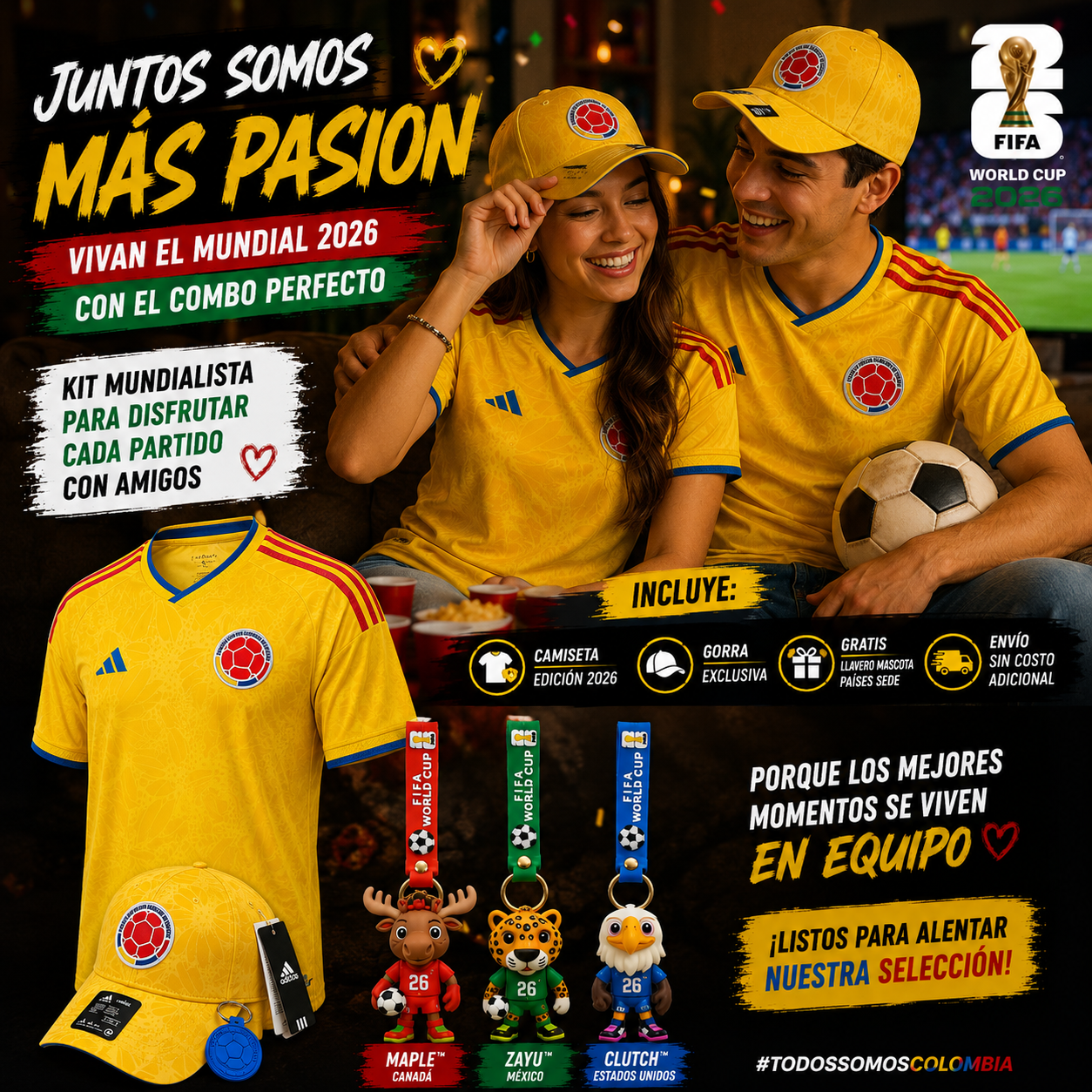 SUPER COMBO MUNDIALISTA Camiseta - Gorra - mascota Colombia mundial