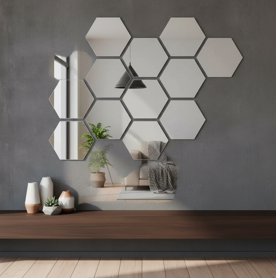 2 ESPEJOS DECORATIVOS EN FORMA DE HEXAGONO