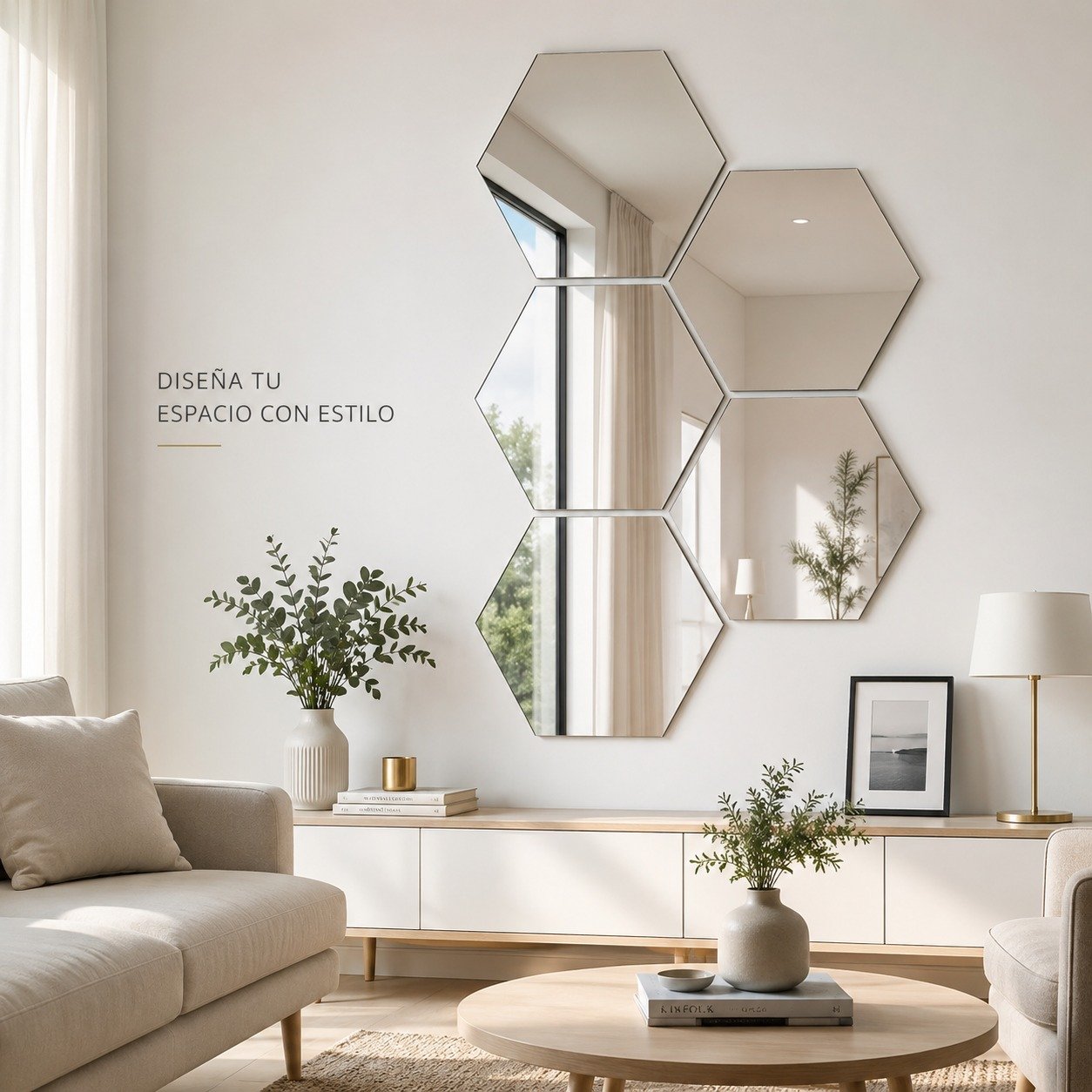 3 ESPEJOS DECORATIVOS EN FORMA DE HEXAGONO